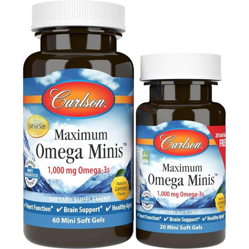 Carlson Labs Maximum Omega Minis 1,000mg 60 Mini Softgels Plus 20 Softgels Free Best Value Brain & Memory at MYSUPPLEMENTSHOP.co.uk