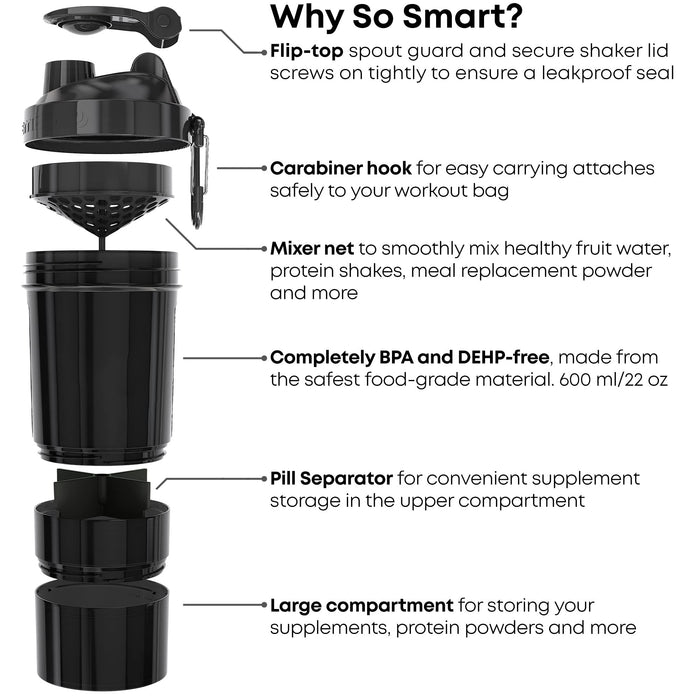 Smartshake O2Go 600ml Space Grey | High-Quality Supplement Shakers | MySupplementShop.co.uk