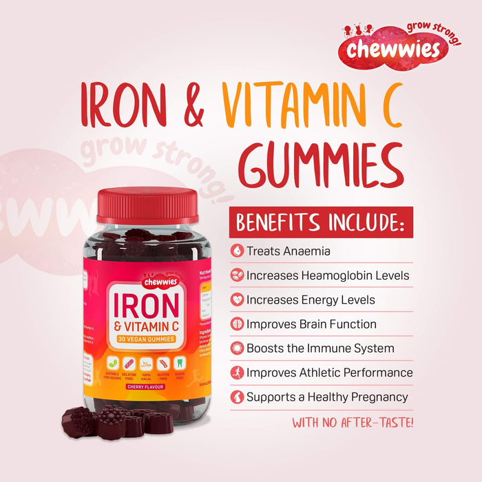 Chewwies Iron & Vitamin C, Cherry - 30 vegan gummies | High-Quality Sports Supplements | MySupplementShop.co.uk