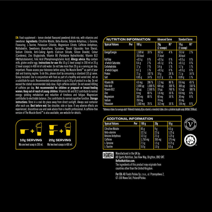 Reflex Nutrition The Muscle Bomb 400g Sherbet Lemon | Premium Beta-Alanine at MYSUPPLEMENTSHOP.co.uk
