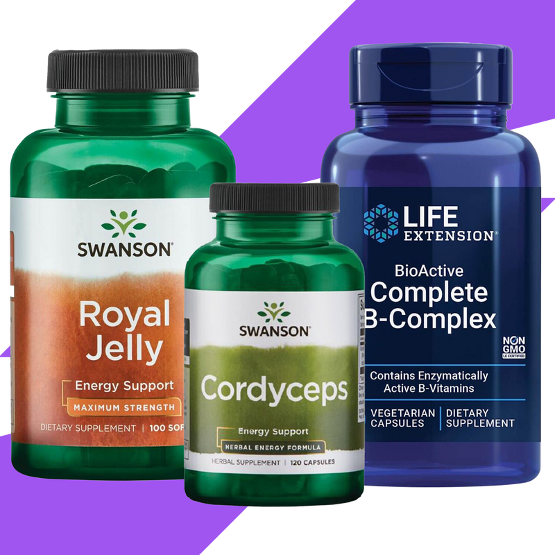 Ultimate Energy Boosting Bundle: B-Complex, Royal Jelly & Cordyceps Capsules