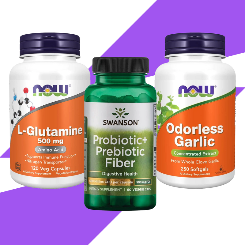 Gut Health Bundle: Complete Probiotic, Prebiotic, L-Glutamine & Odorless Garlic Supplement Kit