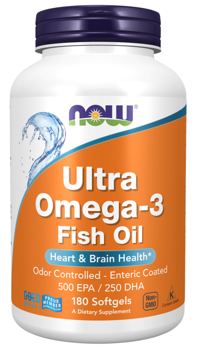 Now Foods Ultra Omega-3 500 EPA/250 DHA 180 Softgels - Omegas, EFAs, CLA, Oils at MySupplementShop by NOW Foods