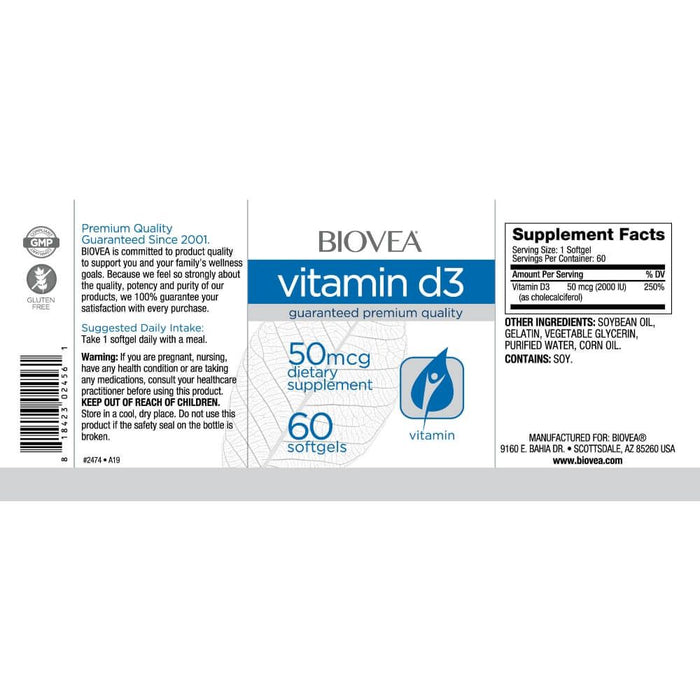 Biovea Vitamin D3 2,000iu 60 Softgels | Premium Supplements at MYSUPPLEMENTSHOP