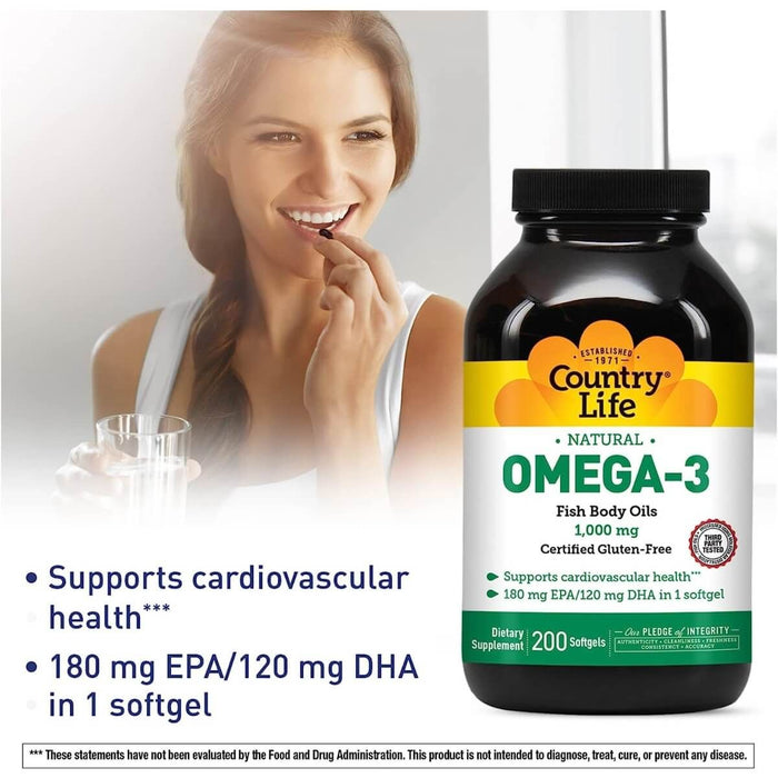 Country Life Omega-3 Fish Oil 1000mg 200 Softgel | Premium Supplements at MYSUPPLEMENTSHOP