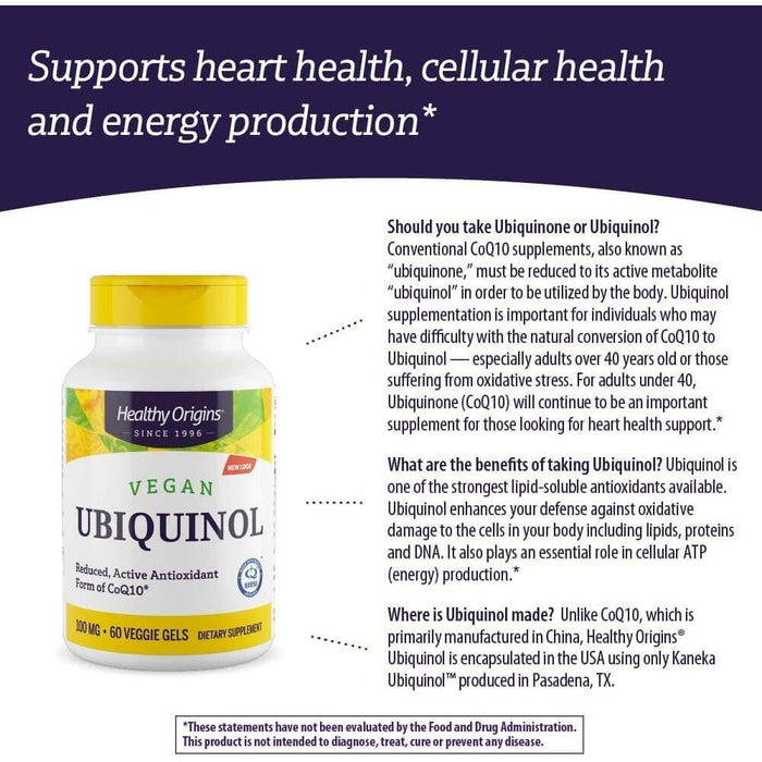 Healthy Origins Vegan Ubiquinol 100mg 60 Softgels | Premium Supplements at MYSUPPLEMENTSHOP