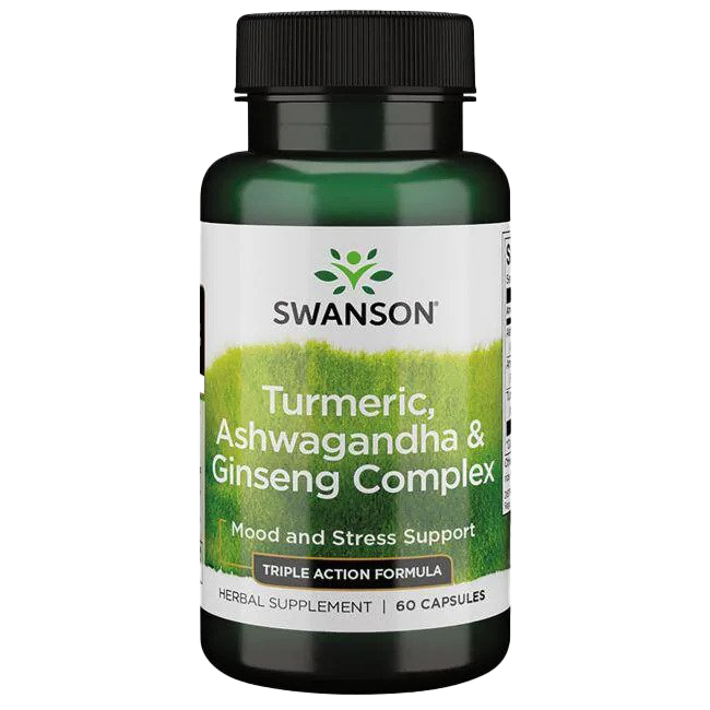 Swanson Kurkuma-, Ashwagandha- und Ginseng-Komplex – 60 Kapseln