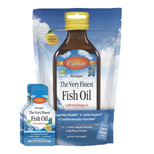 Carlson Labs Das feinste Fischöl – 1600 mg Omega-3-Fettsäuren, natürliche Zitrone (Beutel mit Packungen) – 15 x 5 ml.