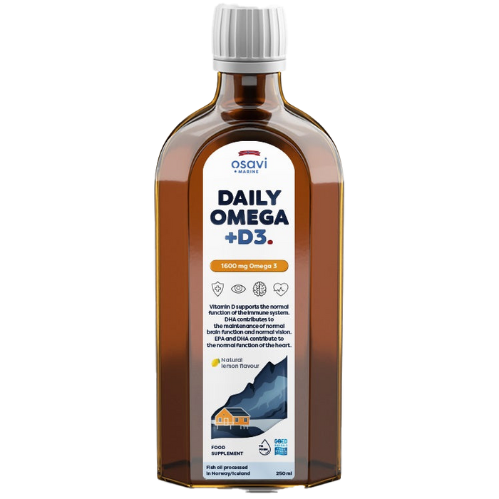 Osavi Daily Omega + D3, 1600mg Omega 3 (Natural Lemon) - 250 ml.