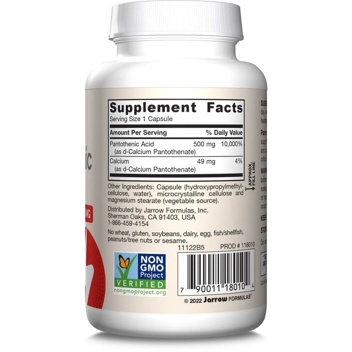 Jarrow Formulas Pantothenic Acid B5 500mg 100 Veggie Capsules | Premium Supplements at MYSUPPLEMENTSHOP