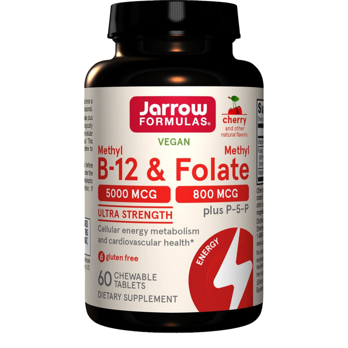 Jarrow Formulas Vitamin Methyl B12 & Methyl Folate 60 Cherry Chewable Tablets