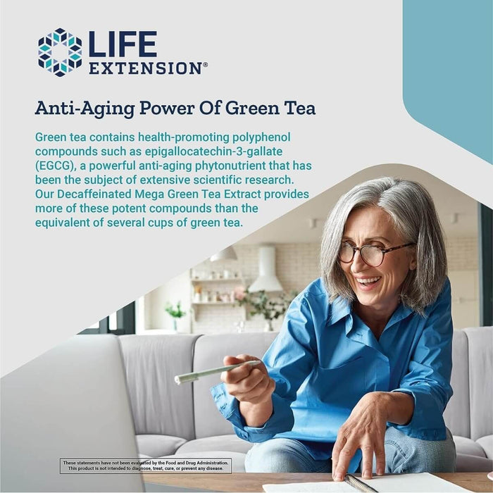 Life Extension Decaffeinated Mega Green Tea Extract 100 Vegetarian Capsules | Premium Supplements at MYSUPPLEMENTSHOP