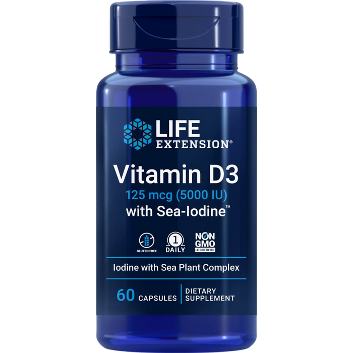 Life Extension Vitamin D3 with Sea-Iodine 125mcg (5000IU) 60 Capsules