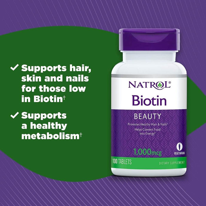 Natrol Biotin 1,000mcg 100 Tablets | Premium Supplements at MYSUPPLEMENTSHOP