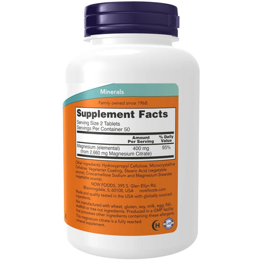 NOW Foods Magnesium Citrate 200 mg 100 Tablets | Premium Supplements at MYSUPPLEMENTSHOP