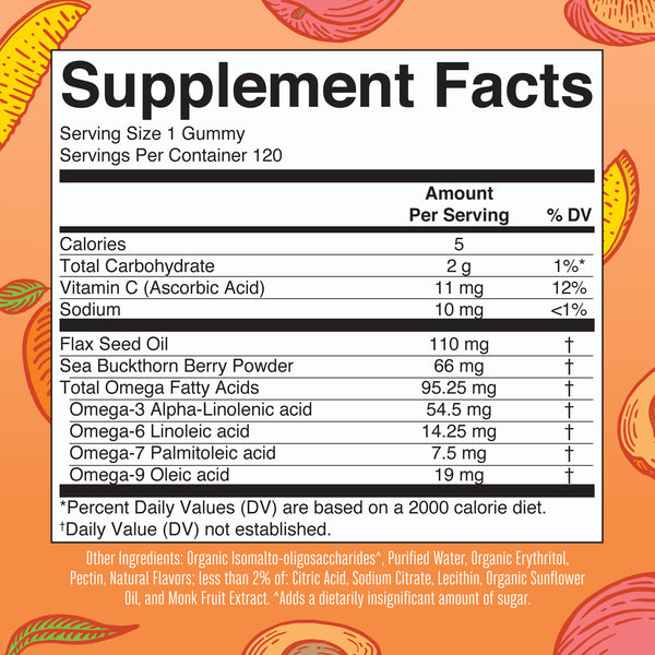 MaryRuth Organics Omega 3-6-7-9, Pfirsich-Mango-Aprikose – 120 Gummibärchen