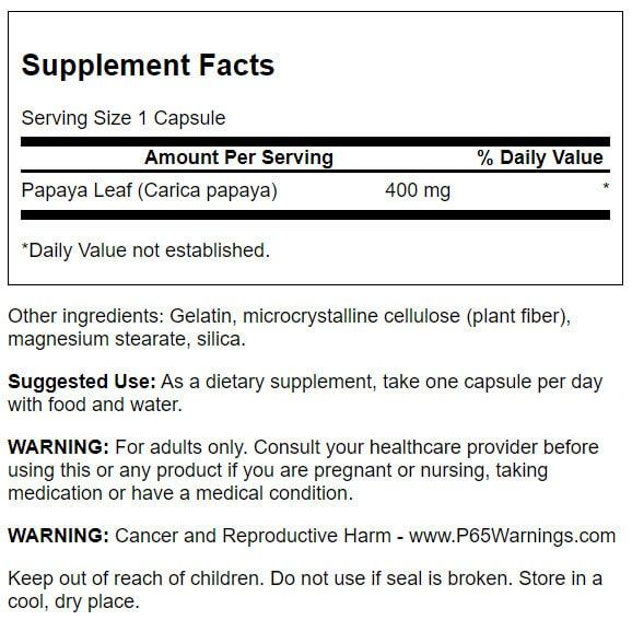 Swanson Papaya Leaf 400 mg 60 Capsules at MySupplementShop.co.uk