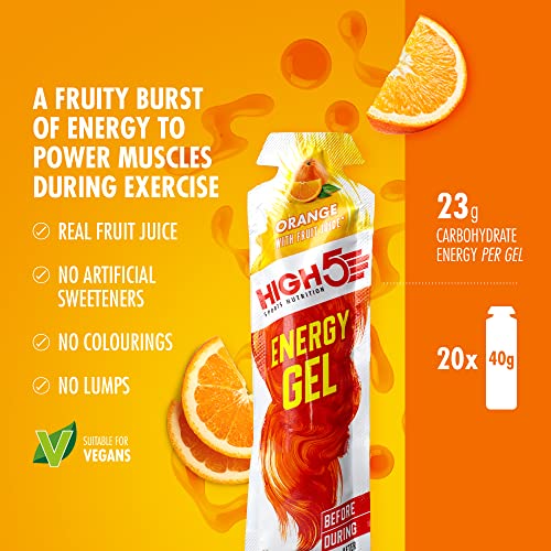HIGH5 Energy Gel Quick Release Energy On The Go From Natural Fruit Juice (Orange 20 x 40g) | High-Quality Endurance & Energy | MySupplementShop.co.uk