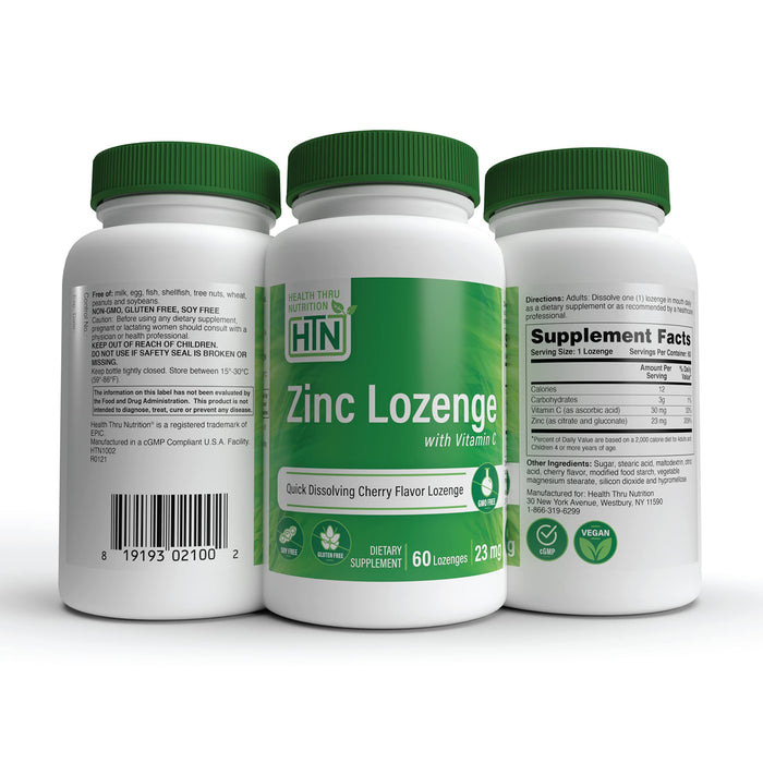 Health Thru Nutrition Zinc Lozenge with Vitamin C, Cherry - 60 lozenges