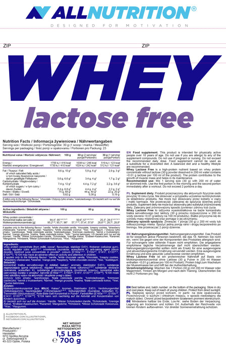 Allnutrition Whey Lactose Free, Chocolate - 700 grams | High-Quality Protein | MySupplementShop.co.uk