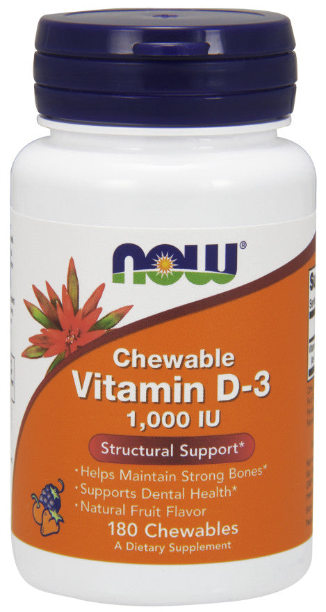 NOW Foods Vitamin D-3, 1000 IU (Chewable) - 180 chewables - Vitamins & Minerals at MySupplementShop by NOW Foods