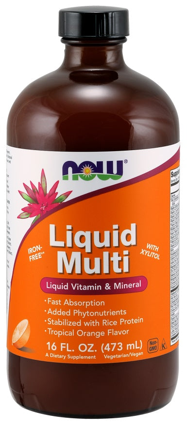 NOW Foods Liquid Multi, Tropical Orange (Iron Free) - 473 ml. | High-Quality Vitamins & Minerals | MySupplementShop.co.uk