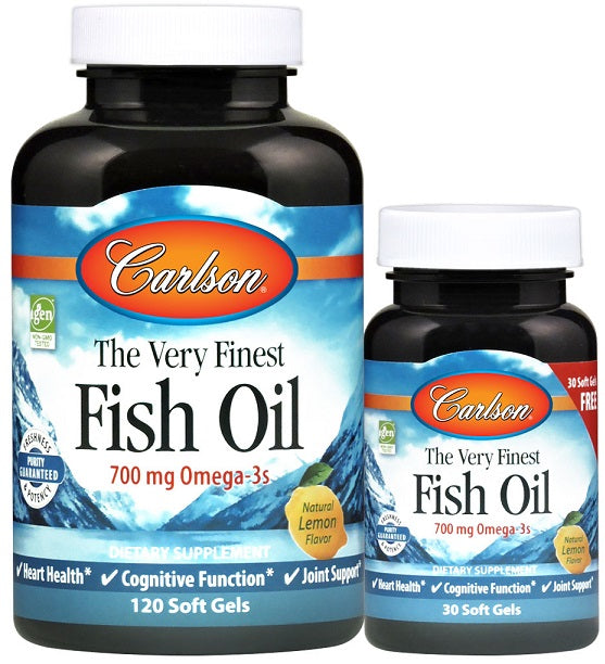 Carlson Labs The Very Finest Fish Oil - 700mg Omega-3s, Natural Lemon - 120 + 30 softgels - Omegas, EFAs, CLA, Oils at MySupplementShop by Carlson Labs