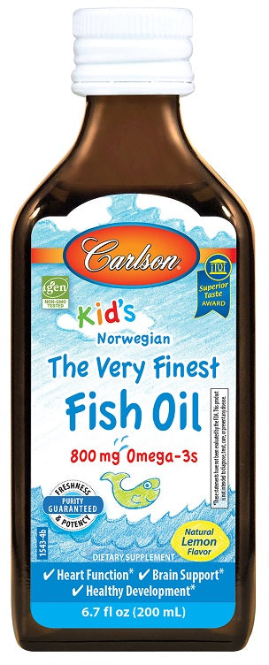 Carlson Labs Kid's The Very Finest Fish Oil, 800mg Natural Lemon - 200 ml. | High-Quality Health and Wellbeing | MySupplementShop.co.uk