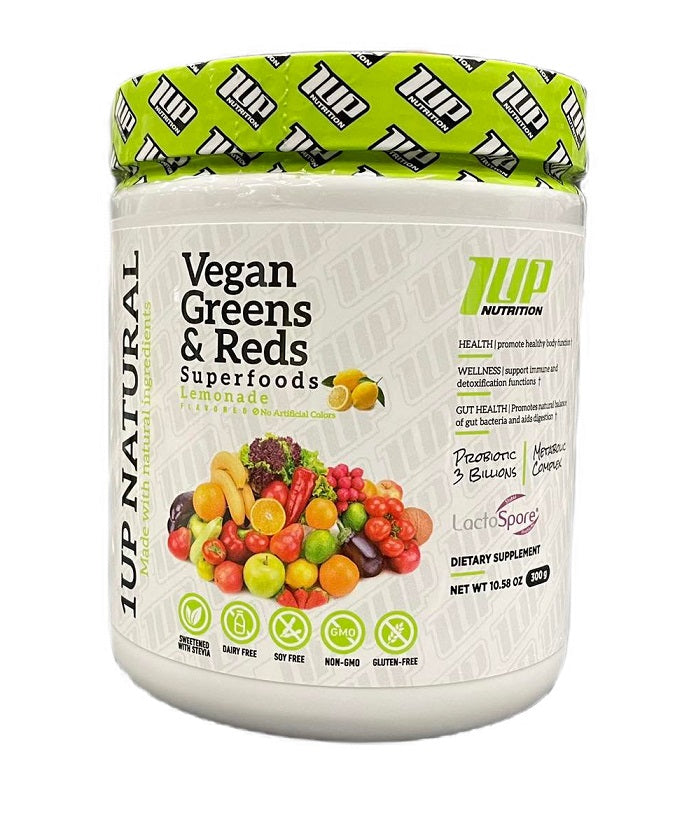 Vegan Greens & Reds Superfoods, Lemonade - 300g by 1Up Nutrition at MYSUPPLEMENTSHOP.co.uk